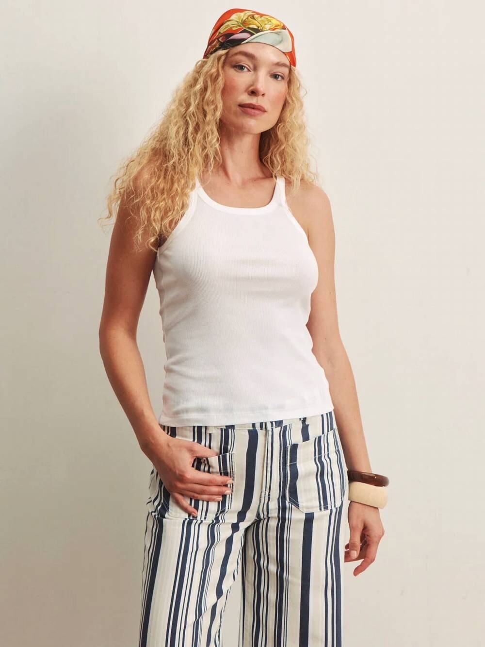 SANCTUARY Sprinter Rib Scoop Neck Tank Top White M NWT Minimalist Elevated Basic